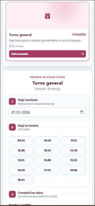 Flujo móvil de reserva de turnos en un Minisite RegDAI
